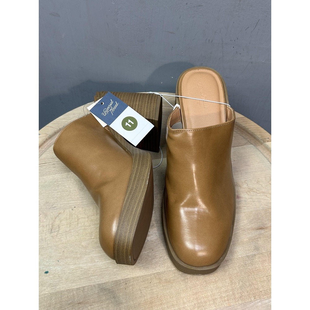 Universal Thread Mules Womens 11 Tan Tess Platform Block Heel Round Toe Slip On